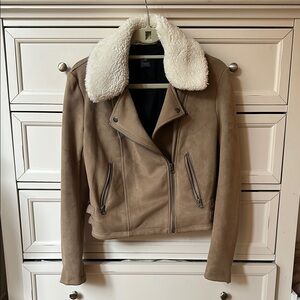 French Connection Tan Suede Jacket with Shearling Collar